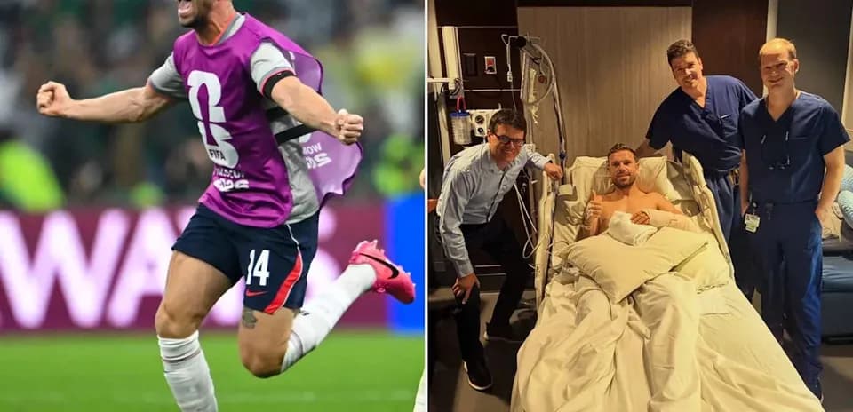 Jugador celebrando un gol y en recuperación hospitalaria