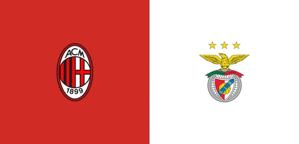 Logos de AC Milan y Benfica sobre fondo rojo y blanco