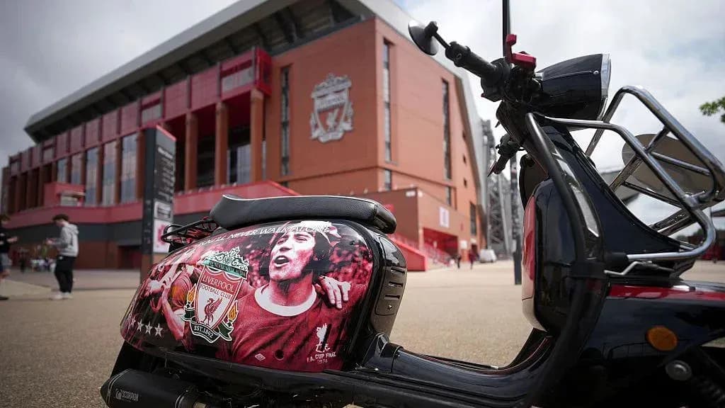 Scooter with Liverpool FC logo outside Anfield