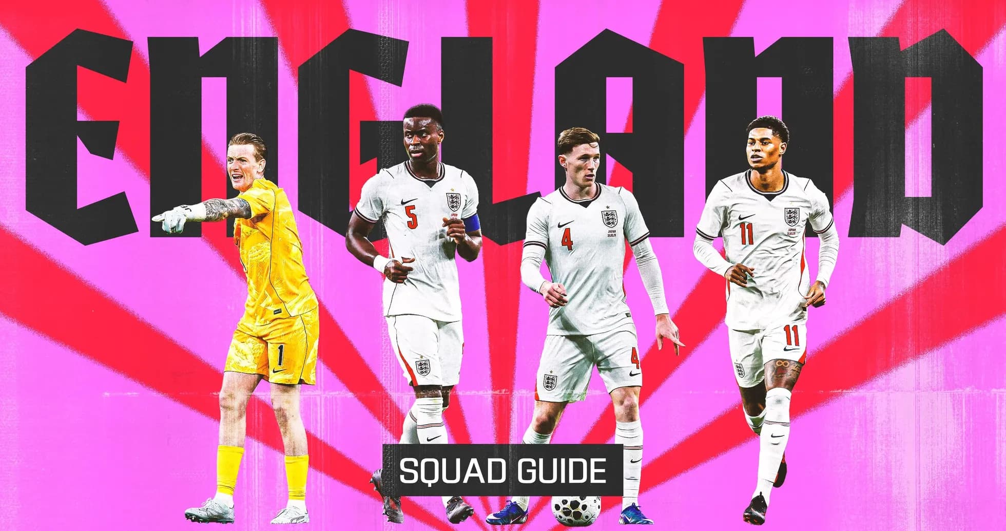 Jugadores de Inglaterra posando para guía de equipo
