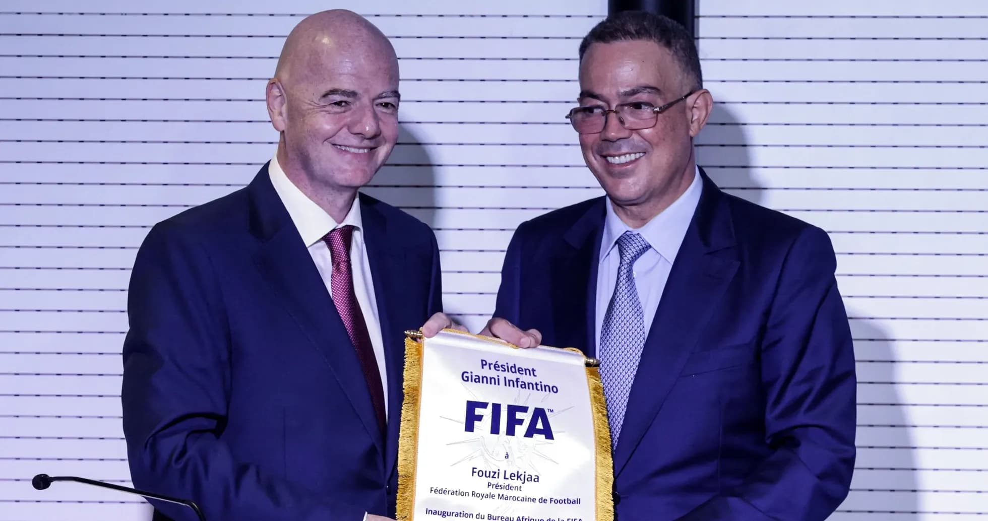 Gianni Infantino y Fouzi Lekjaa en ceremonia de inauguración