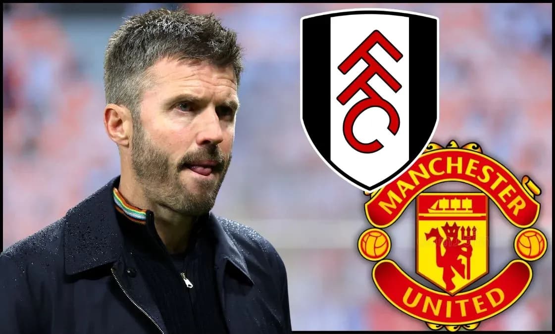 Entrenador de Fulham con escudos de ambos equipos