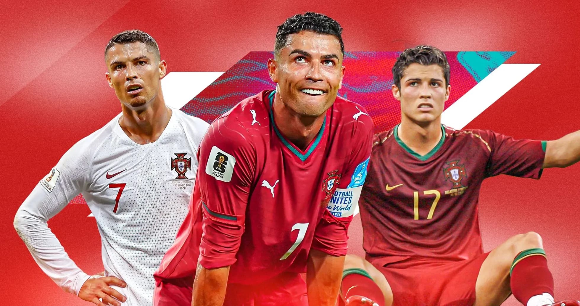 Tres jugadores de Portugal en fondo rojo