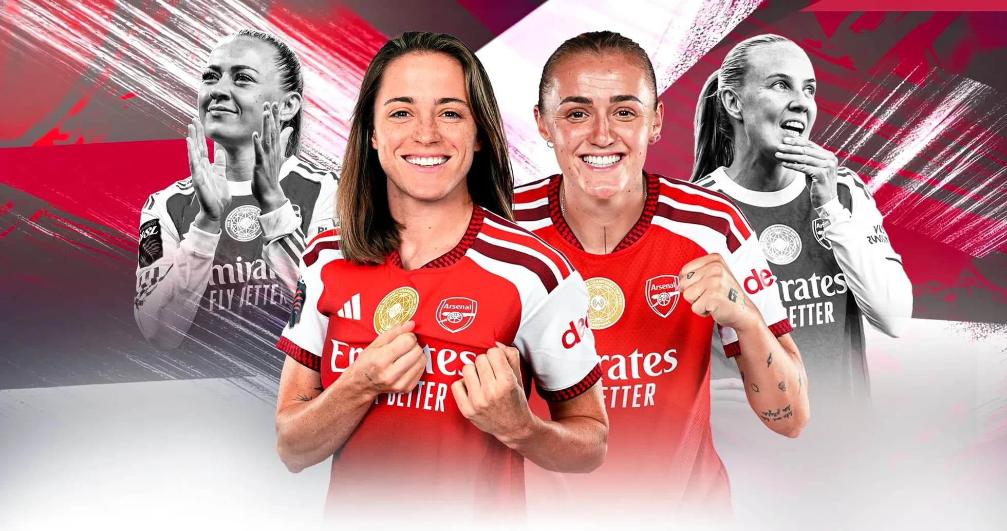 Jugadoras de Arsenal posando con camisetas del equipo