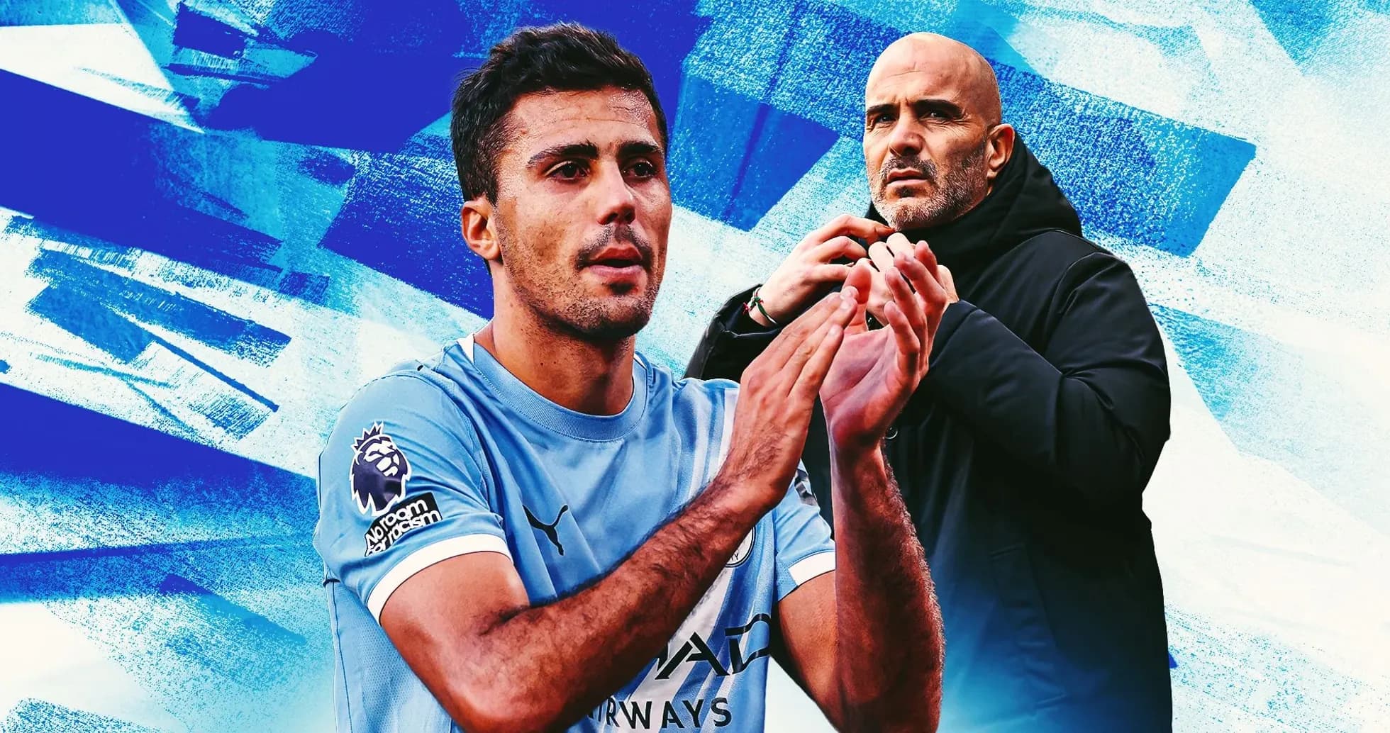 Jugador aplaudiendo con entrenador al fondo