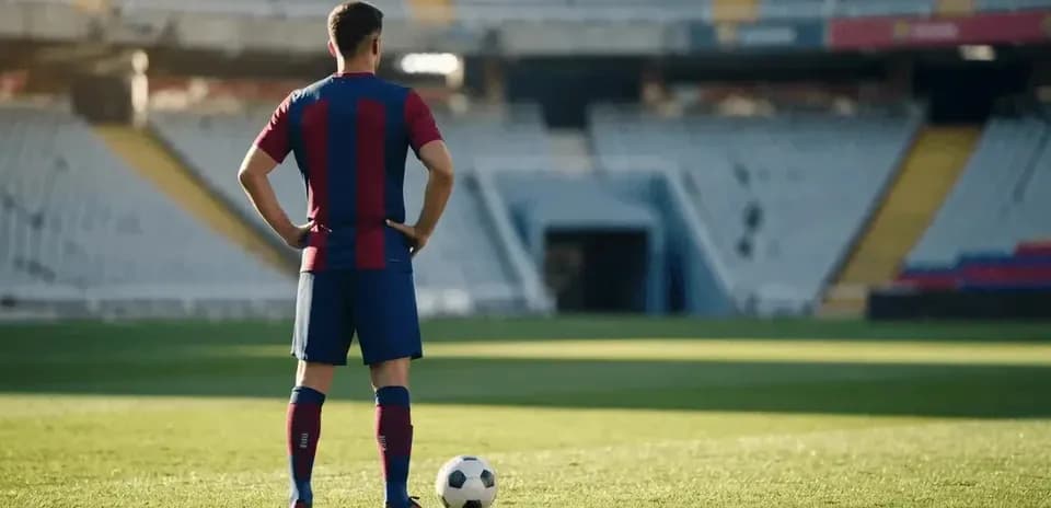 Jugador de fútbol de pie junto a balón en campo