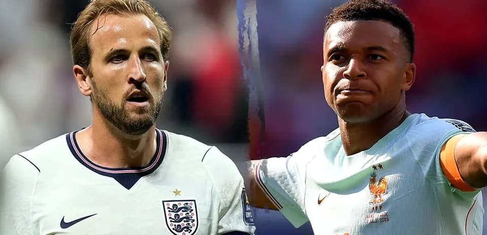 Harry Kane y Kylian Mbappé en el partido