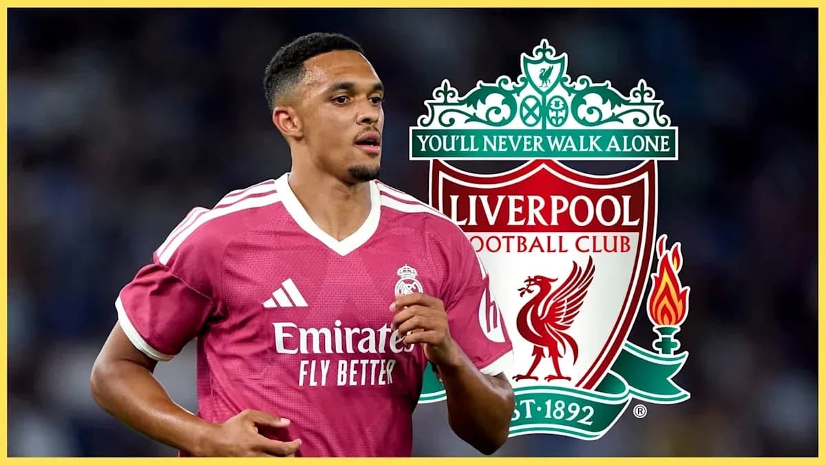 Jugador de fútbol con camiseta de Real Madrid y logo de Liverpool