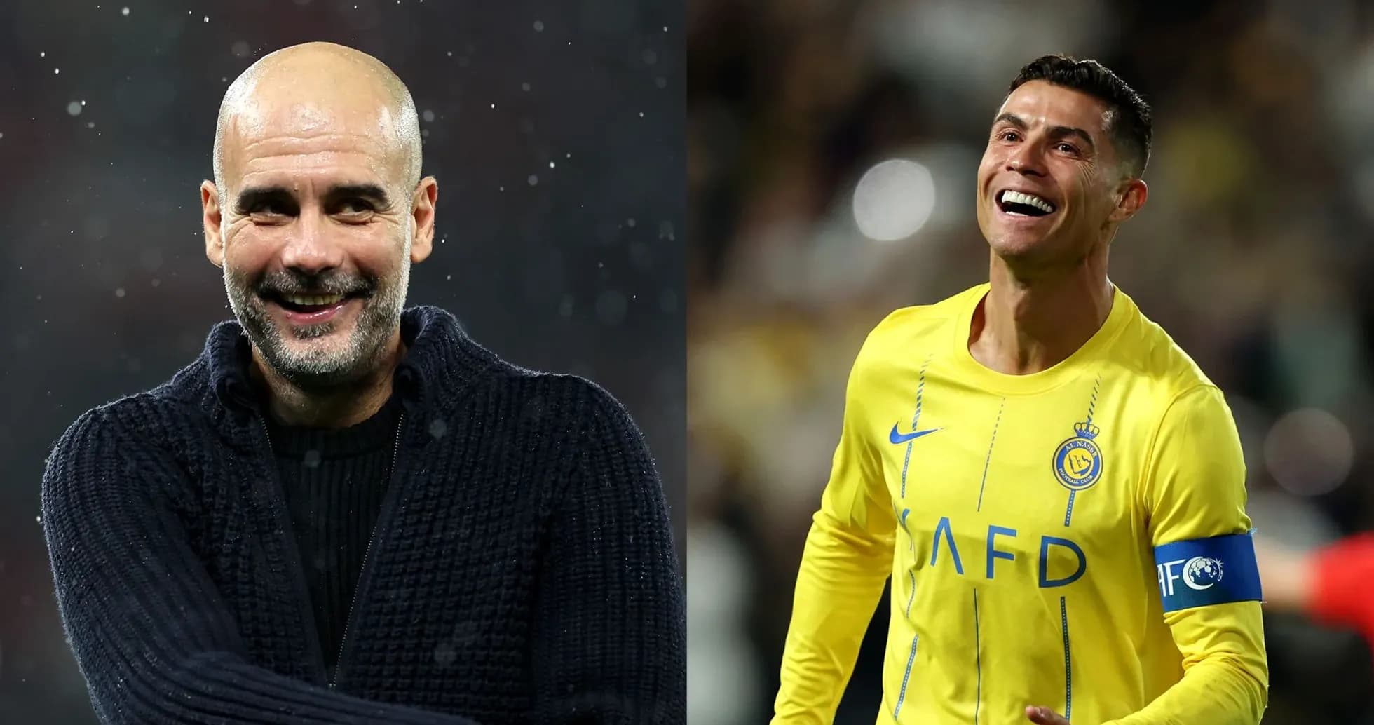 Pep Guardiola y Cristiano Ronaldo sonrientes en el campo
