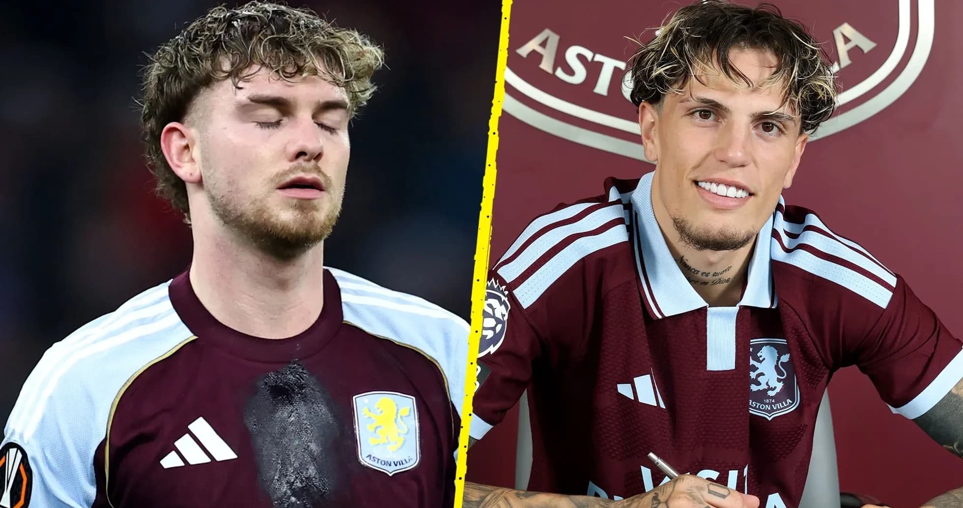 Jugador de Aston Villa durante un partido y firma de contrato