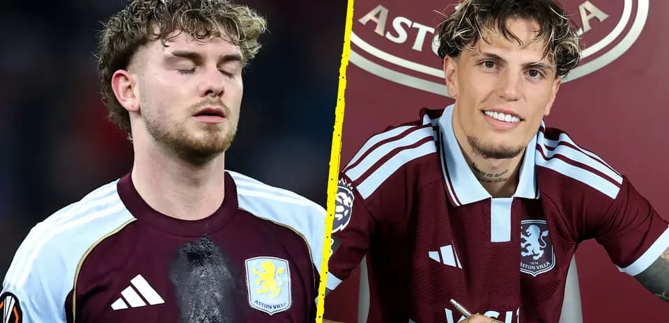 Jugador de Aston Villa durante un partido y firma de contrato