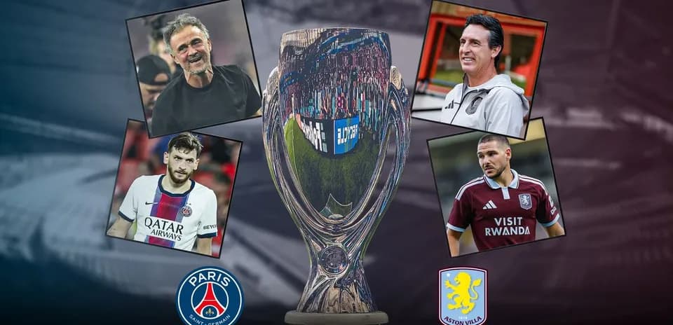 Entrenadores y jugadores de PSG y Aston Villa