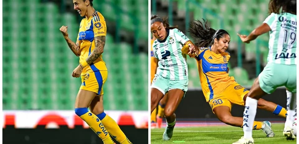 Jugadora de Tigres UANL celebrando un gol