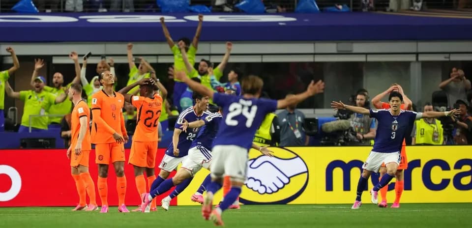 Celebración de Japón en el partido contra Países Bajos