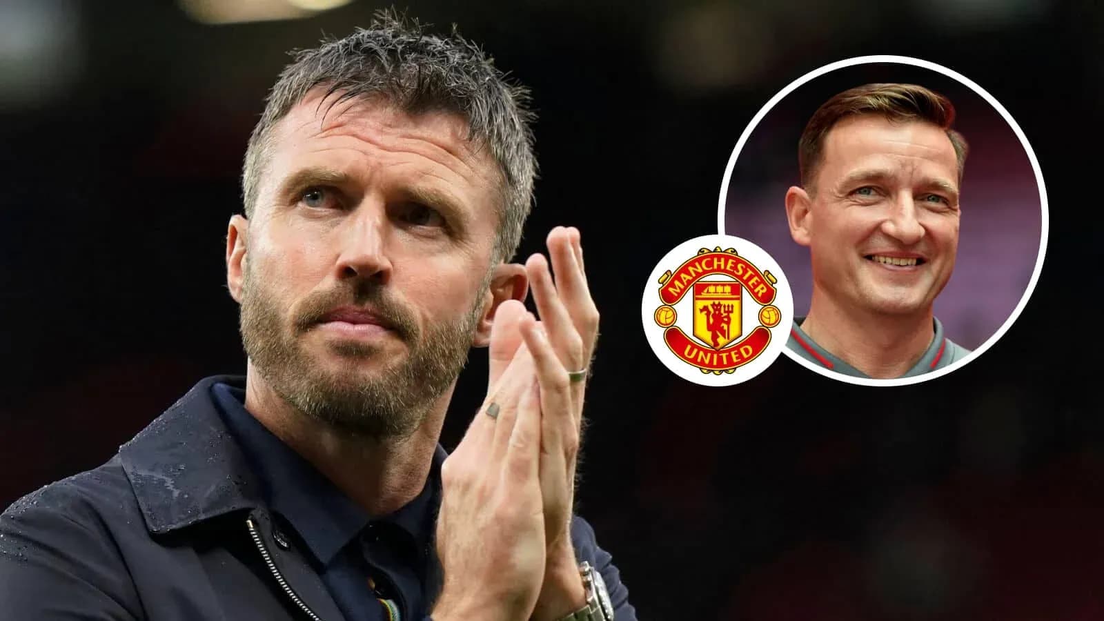 Entrenador aplaudiendo con logo de Manchester United
