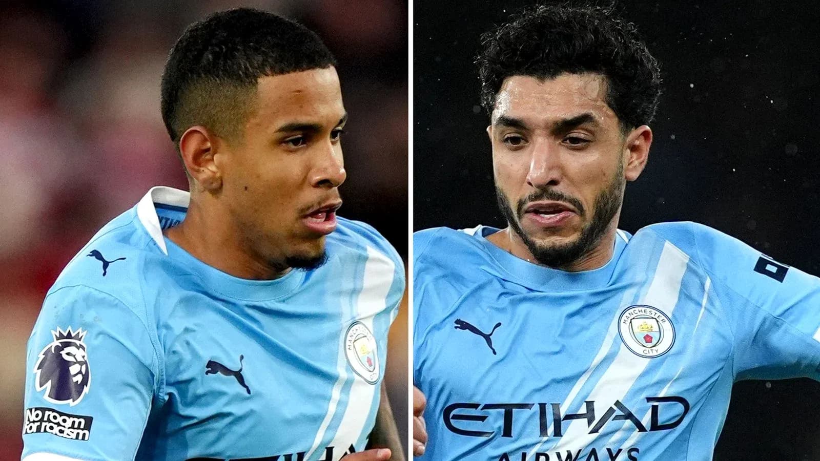 Dos jugadores de Manchester City en acción durante partido