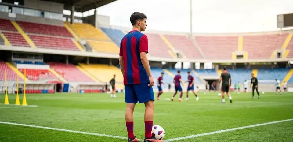 Jugador de Barcelona en entrenamiento en el campo