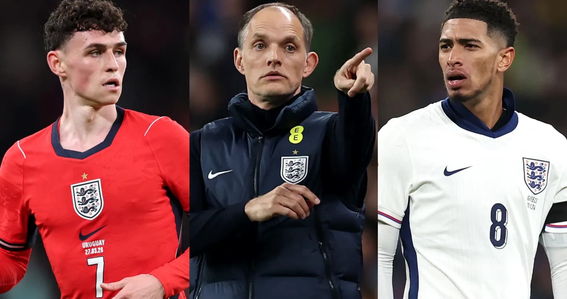 Jugadores de Inglaterra y entrenador en el partido