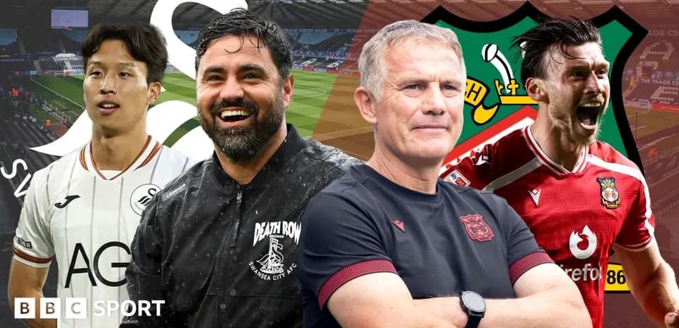 Jugadores y entrenadores de Swansea y Wrexham