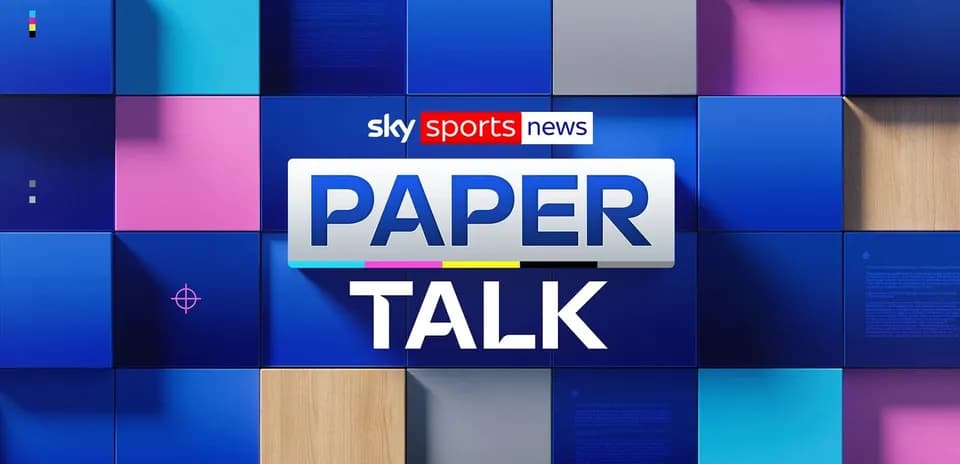 Logo de Sky Sports News 'Paper Talk' sobre fondo colorido