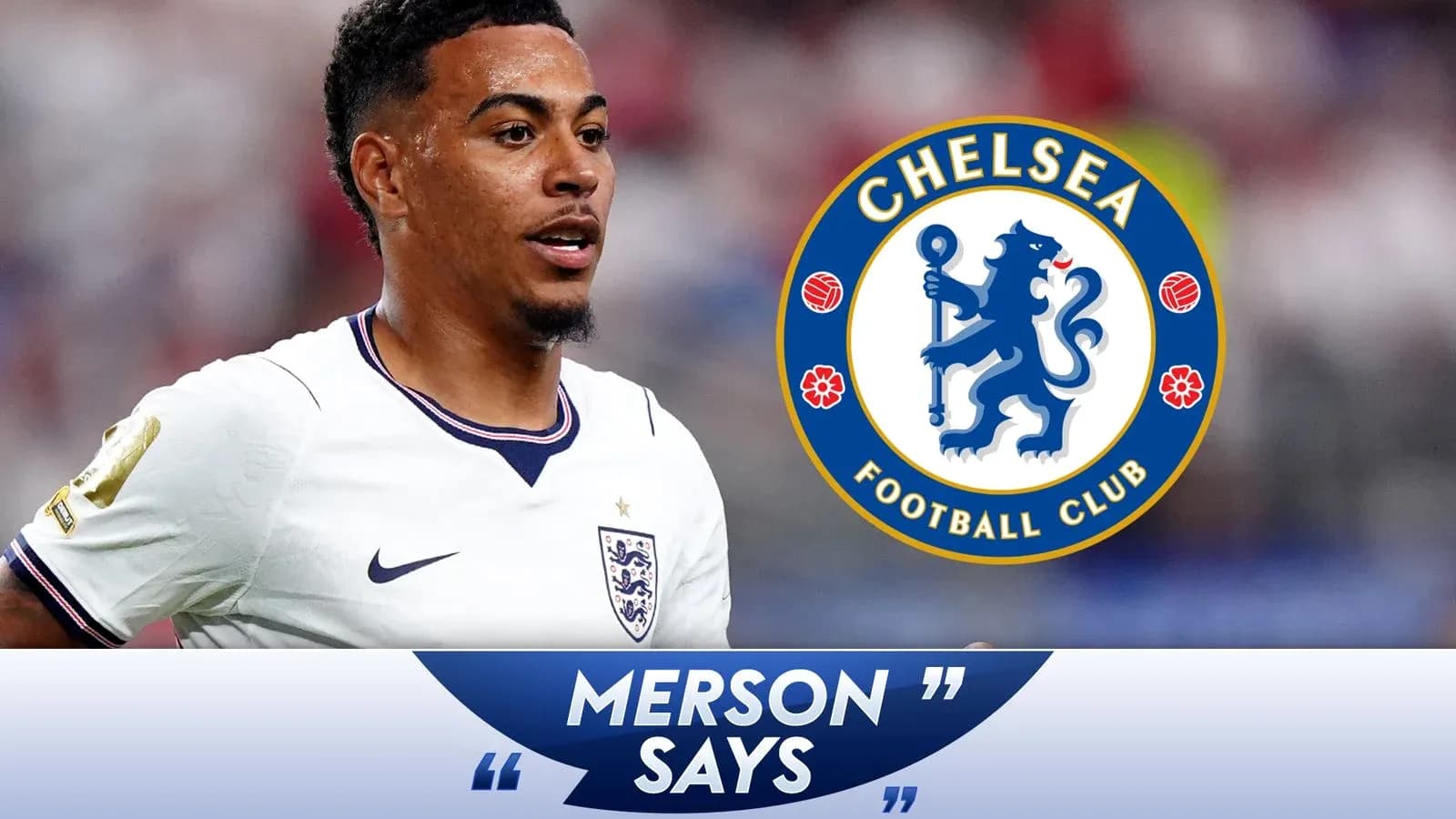 Jugador de Inglaterra durante partido con logo de Chelsea Jugador de Inglaterra durante partido con logo de Chelsea