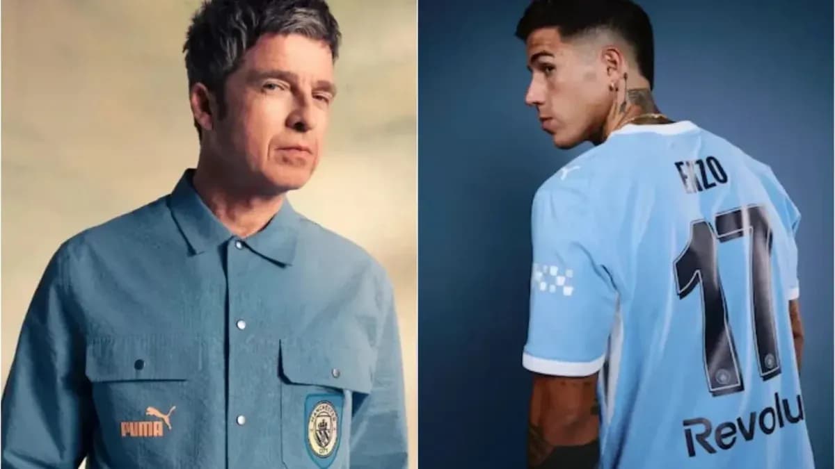 Hombre con camisa de Puma y jugador con camiseta de fútbol Hombre con camisa de Puma y jugador con camiseta de fútbol