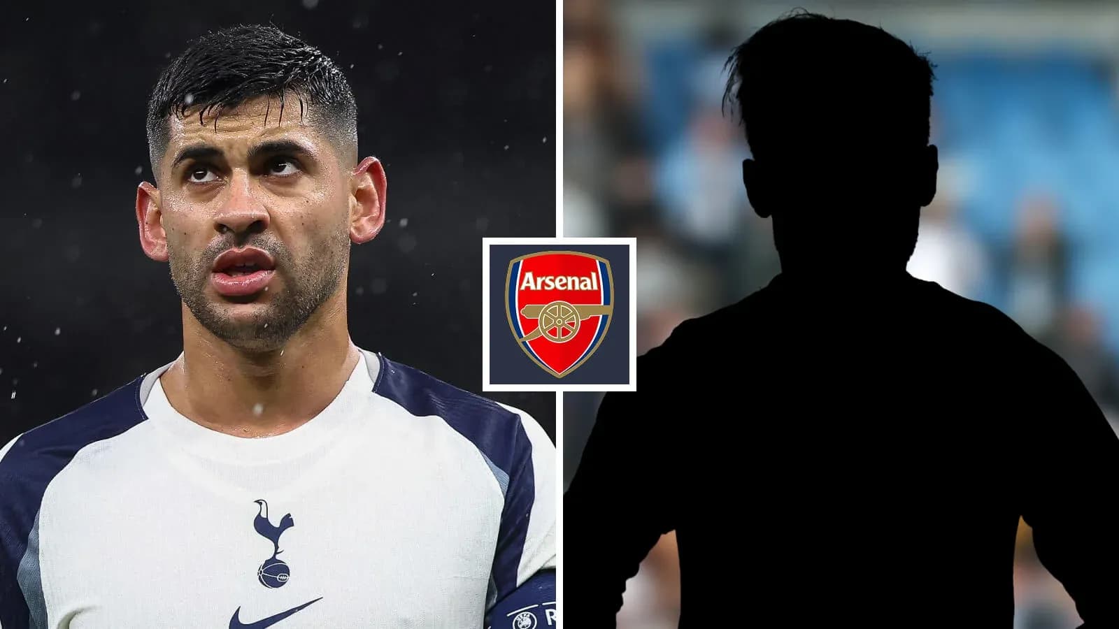 Jugador de Tottenham con logo de Arsenal de fondo Jugador de Tottenham con logo de Arsenal de fondo