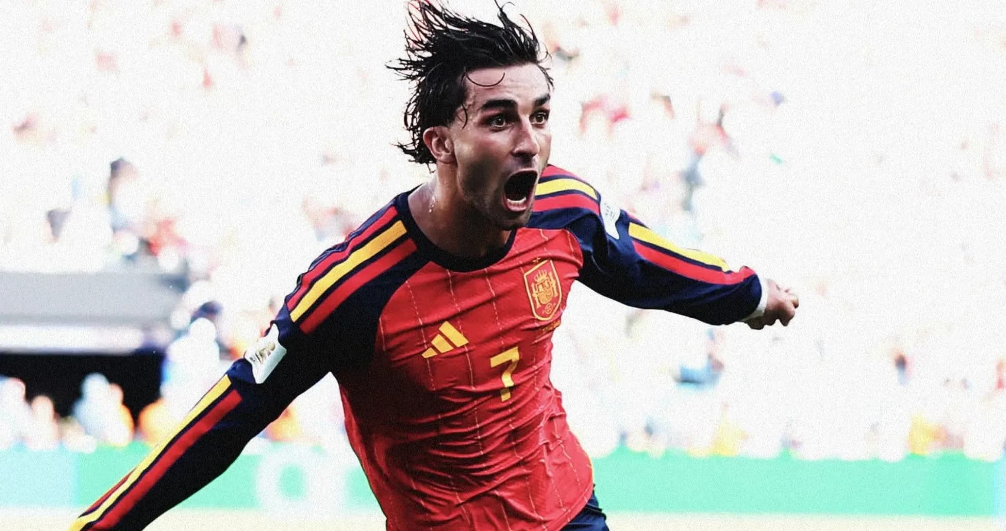Jugador de España celebrando un gol en partido Jugador de España celebrando un gol en partido