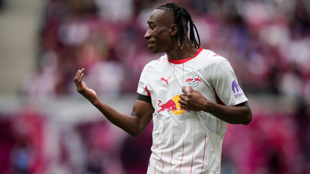 Jugador de RB Leipzig celebrando en el campo Jugador de RB Leipzig celebrando en el campo