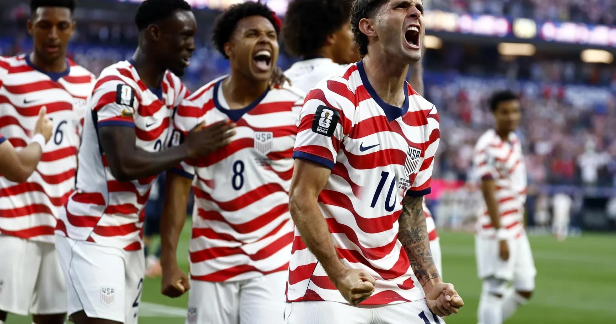 Jugadores de Estados Unidos celebrando un gol Jugadores de Estados Unidos celebrando un gol