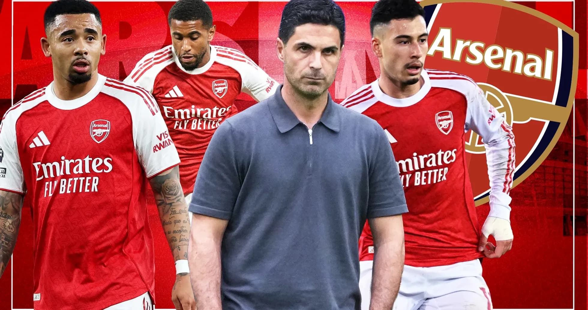 Jugadores de Arsenal y su entrenador en el fondo del logo Jugadores de Arsenal y su entrenador en el fondo del logo