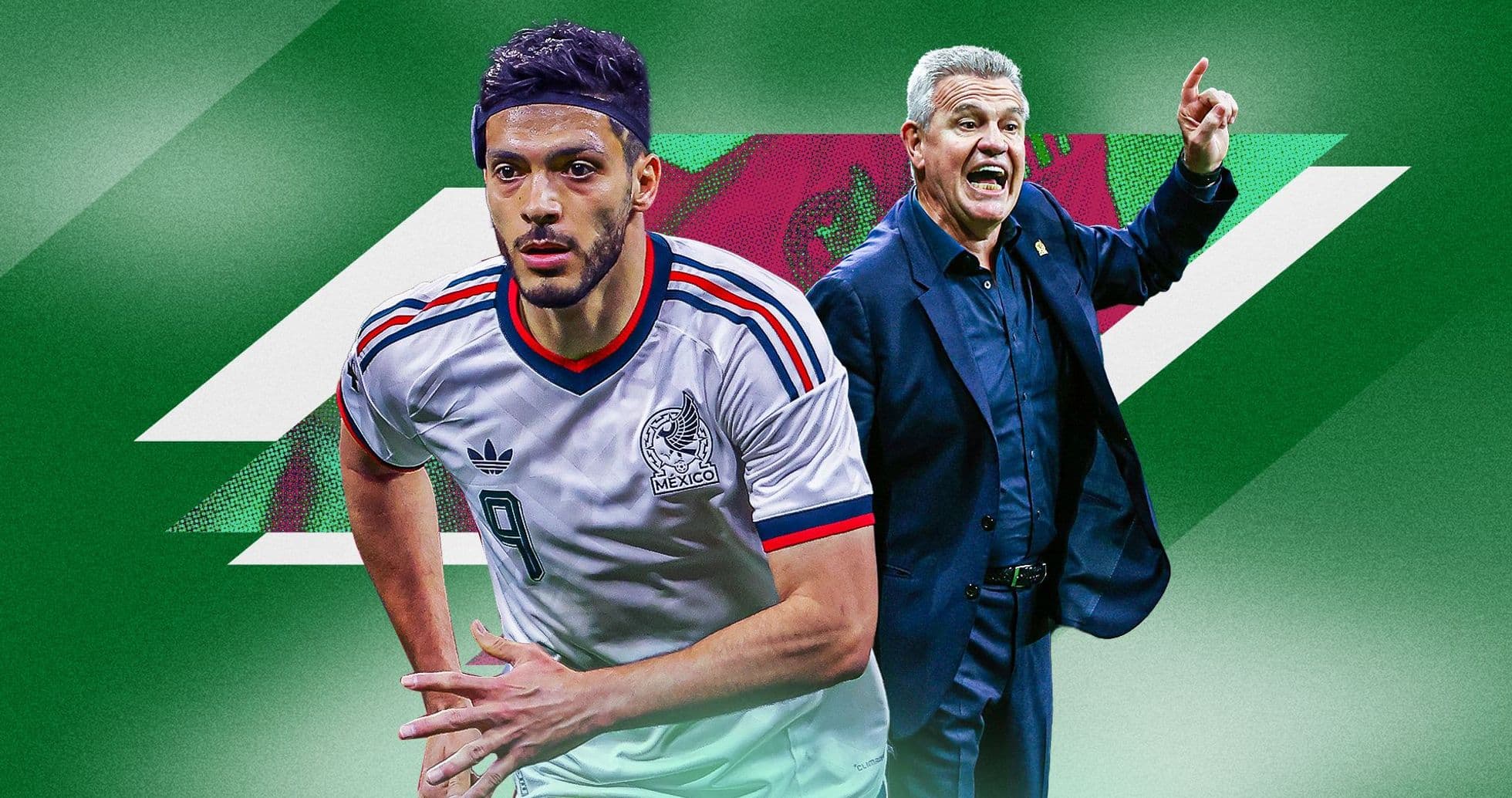 Jugador de México con entrenador en fondo verde Jugador de México con entrenador en fondo verde