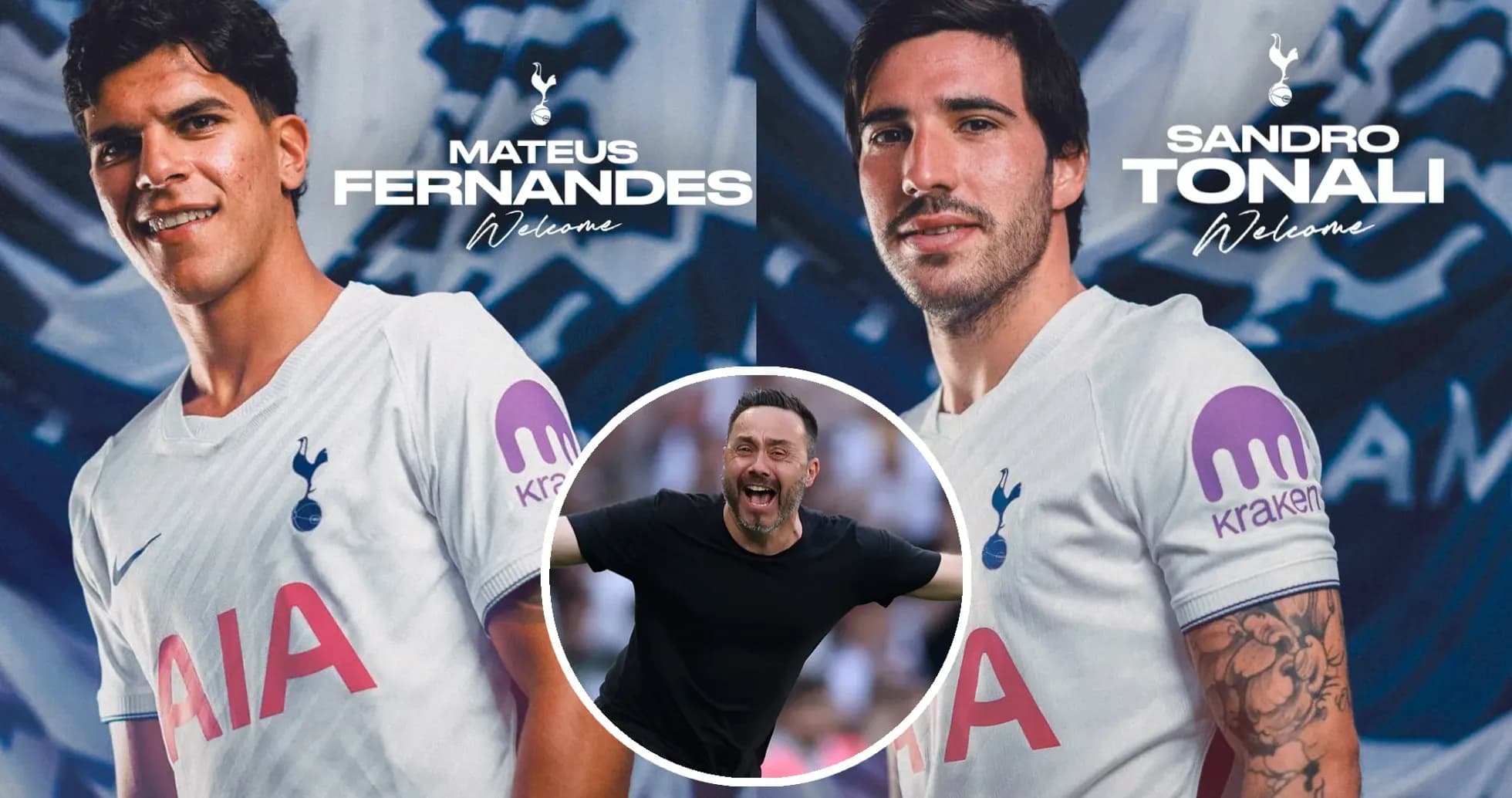 Mateus Fernandes y Sandro Tonali en camisetas de Tottenham Mateus Fernandes y Sandro Tonali en camisetas de Tottenham
