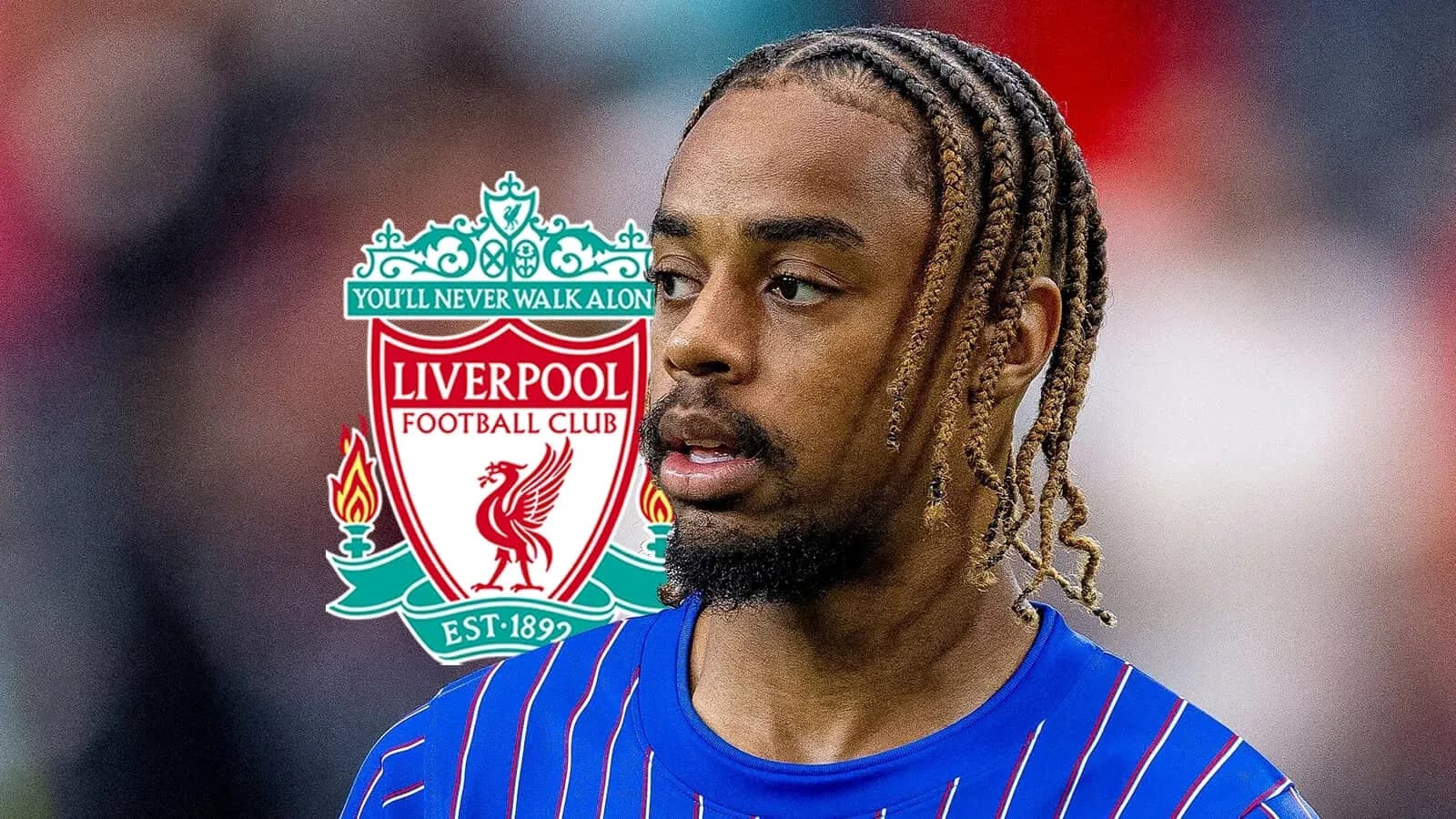 Jugador de Liverpool en primer plano con camiseta azul Jugador de Liverpool en primer plano con camiseta azul