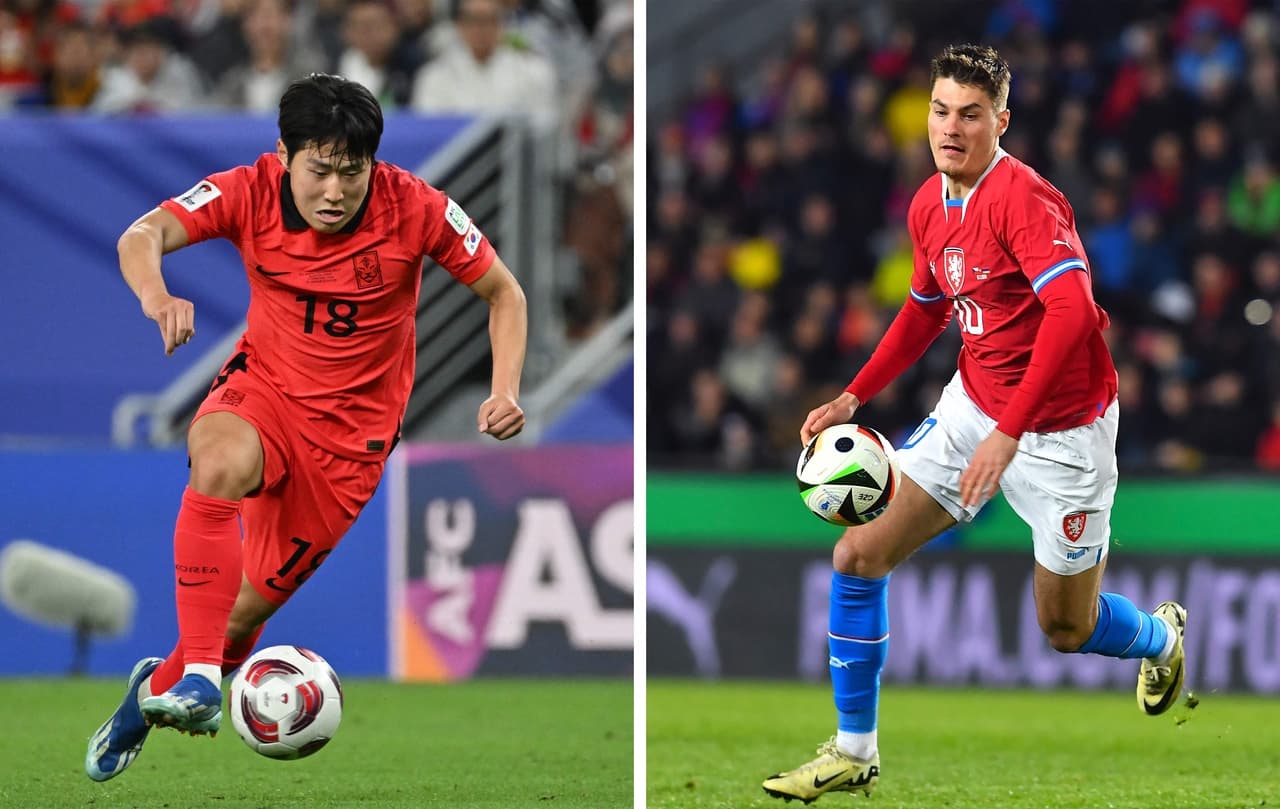 Jugadores de Corea del Sur y República Checa en acción Jugadores de Corea del Sur y República Checa en acción