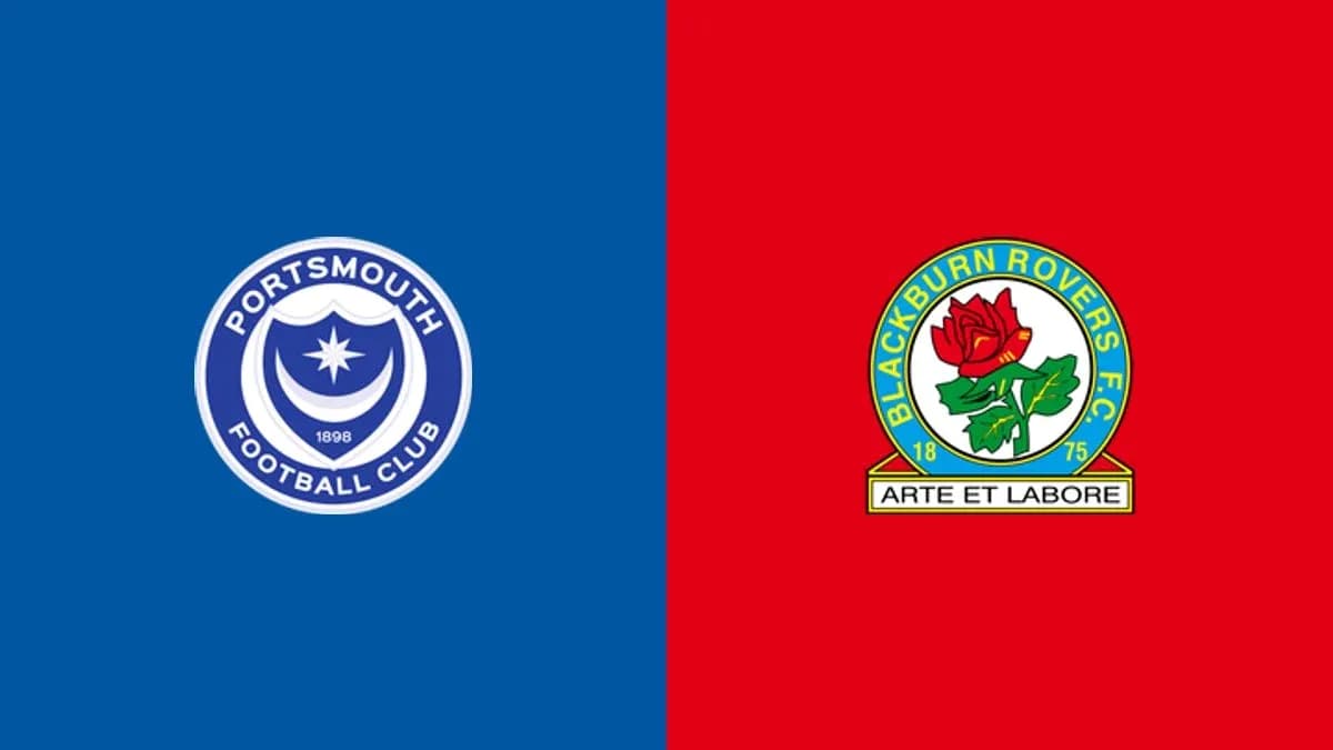 Logos de Portsmouth y Blackburn Rovers en fondo de colores Logos de Portsmouth y Blackburn Rovers en fondo de colores