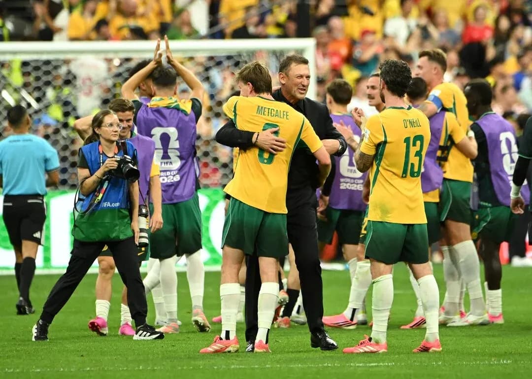 Celebración del equipo de Australia después del partido Celebración del equipo de Australia después del partido