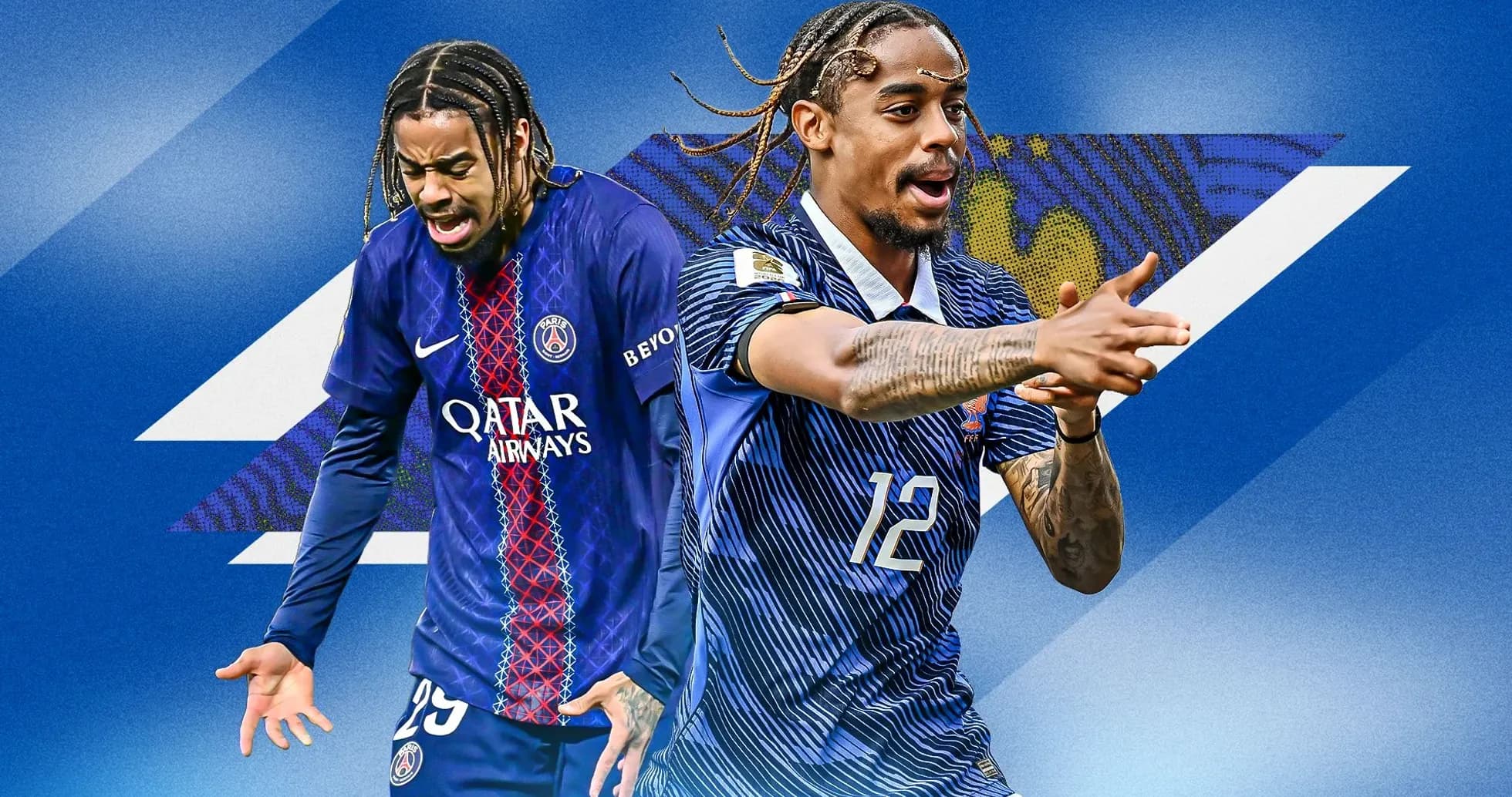 Jugadores de fútbol en camisetas de PSG y selección Jugadores de fútbol en camisetas de PSG y selección
