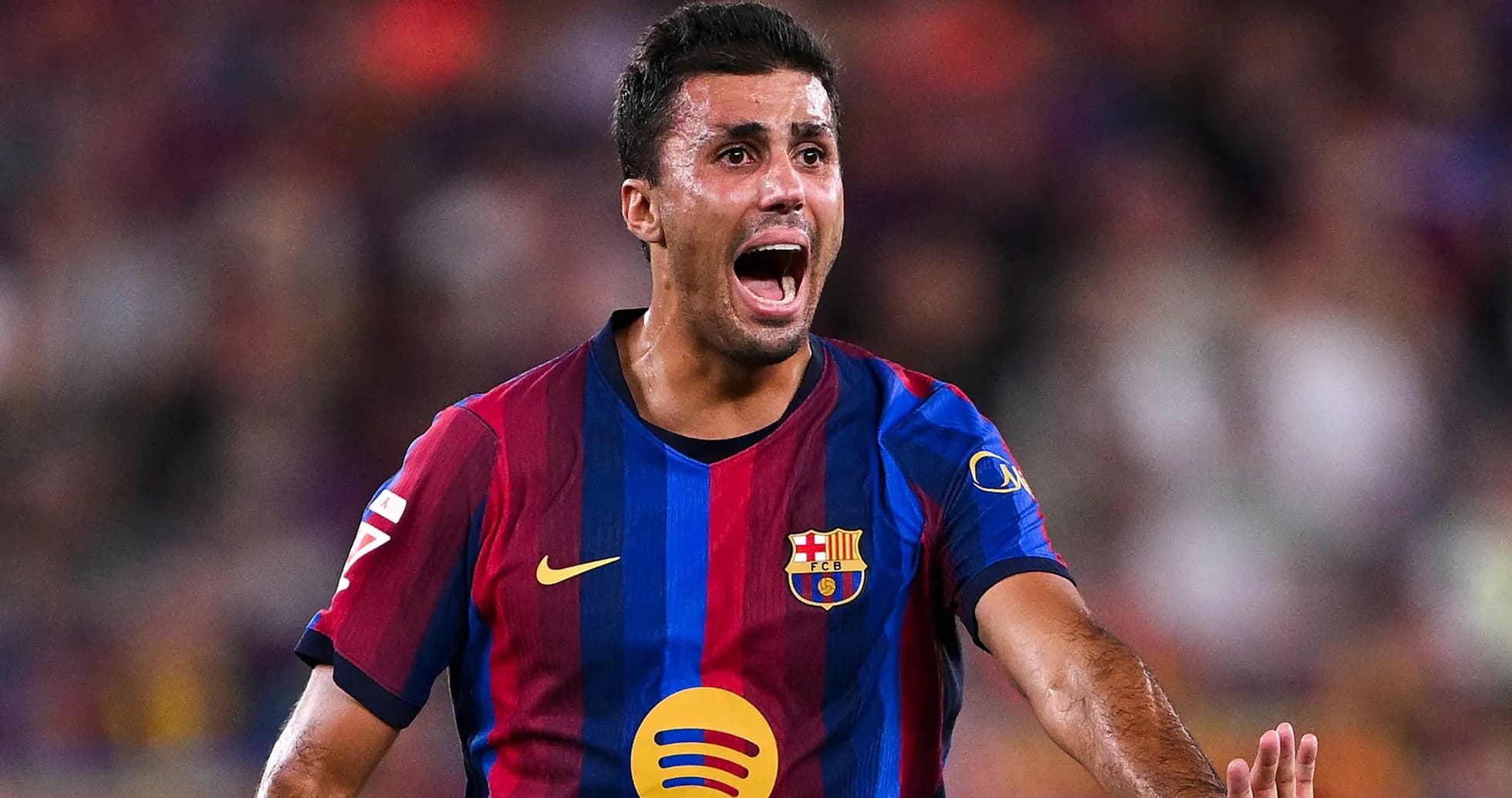 Jugador de Barcelona celebrando durante el partido Jugador de Barcelona celebrando durante el partido