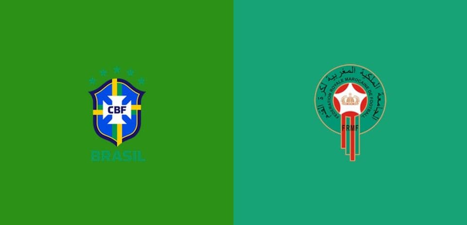 Logos de Brasil y Marruecos en fondo verde Logos de Brasil y Marruecos en fondo verde