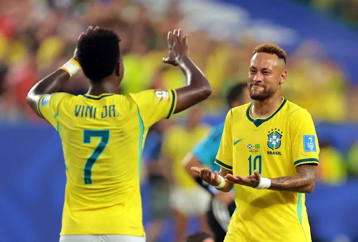 Vinícius Jr. y Neymar celebrando en el partido Vinícius Jr. y Neymar celebrando en el partido