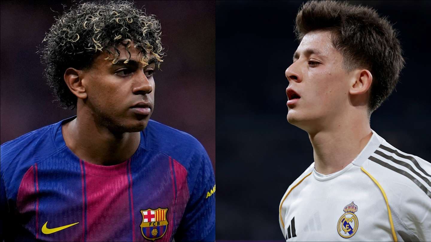 Jugadores de FC Barcelona y Real Madrid en primer plano Jugadores de FC Barcelona y Real Madrid en primer plano