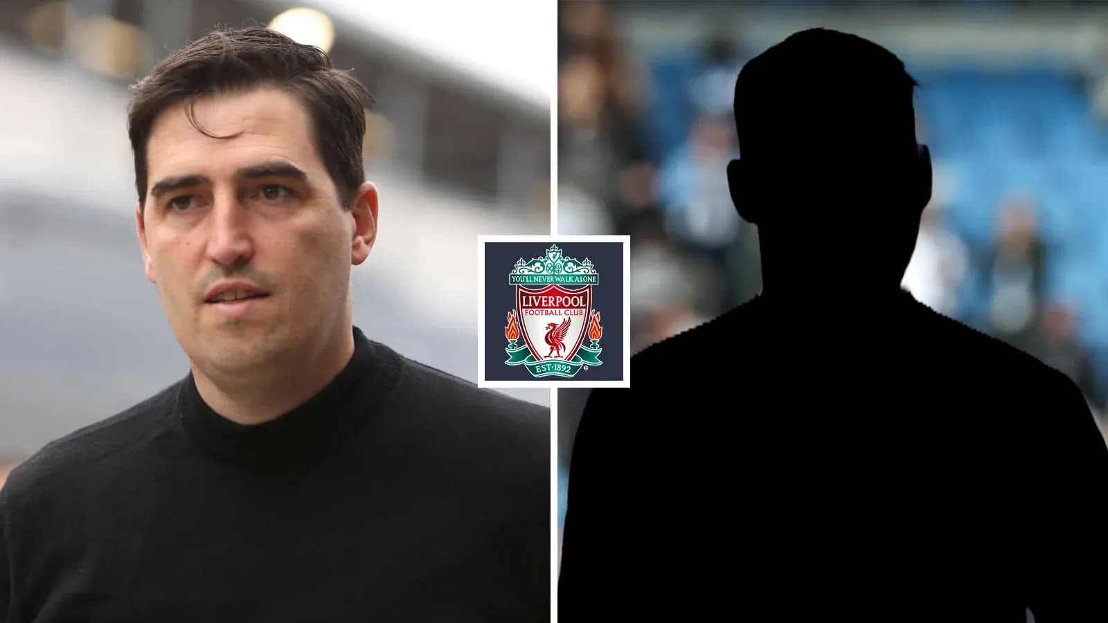 Hombre caminando con logo de Liverpool en fondo Hombre caminando con logo de Liverpool en fondo