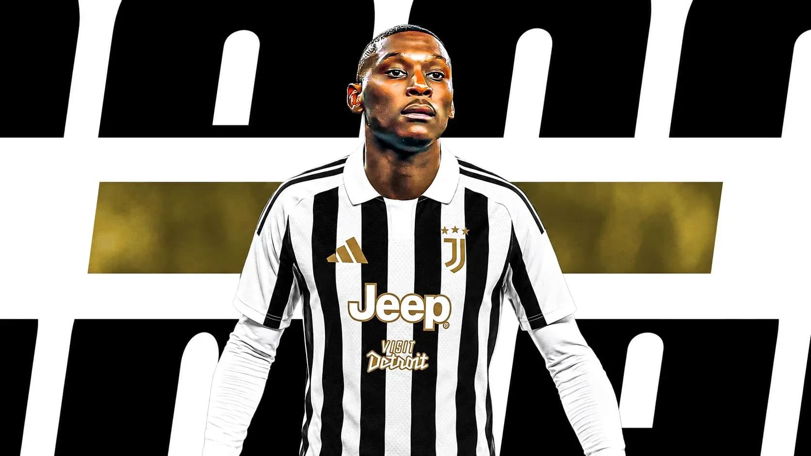 Jugador de Juventus con camiseta a rayas blancas y negras Jugador de Juventus con camiseta a rayas blancas y negras