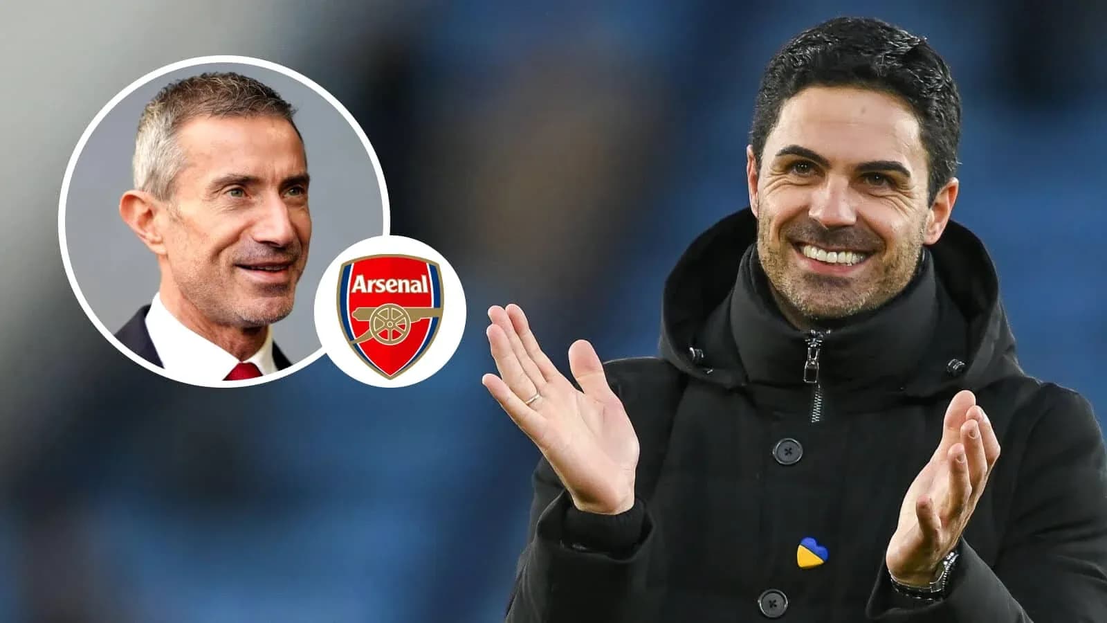 Entrenador aplaudiendo con logotipo de Arsenal presente Entrenador aplaudiendo con logotipo de Arsenal presente
