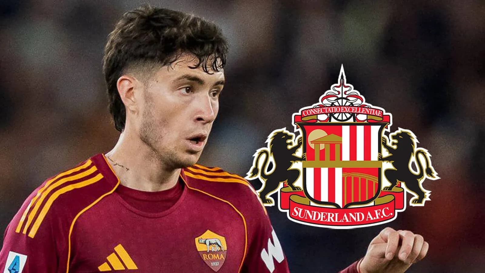 Jugador de la Roma con el escudo de Sunderland A.F.C. Jugador de la Roma con el escudo de Sunderland A.F.C.
