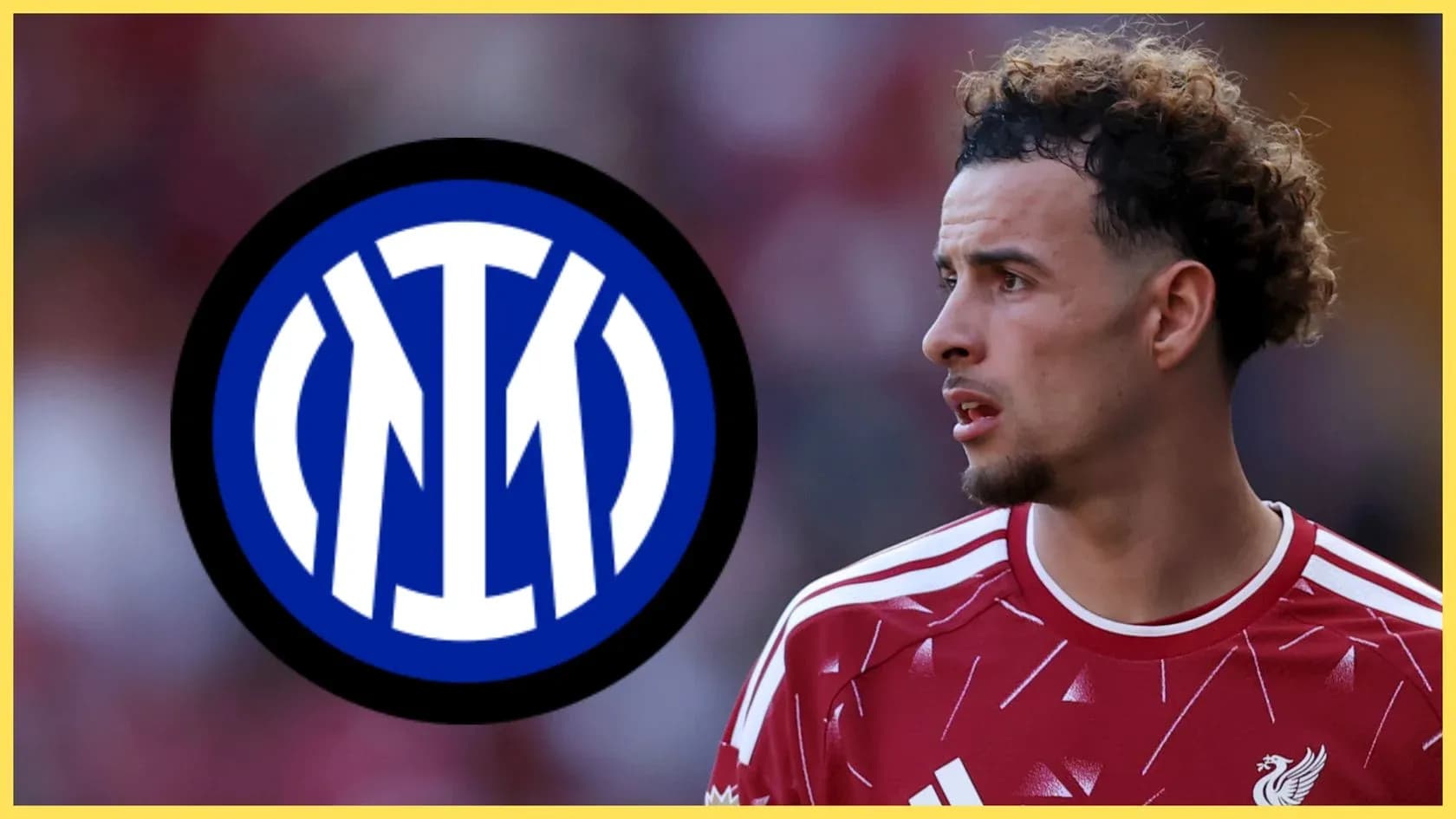 Jugador con camiseta de Liverpool junto al logo del Inter Jugador con camiseta de Liverpool junto al logo del Inter