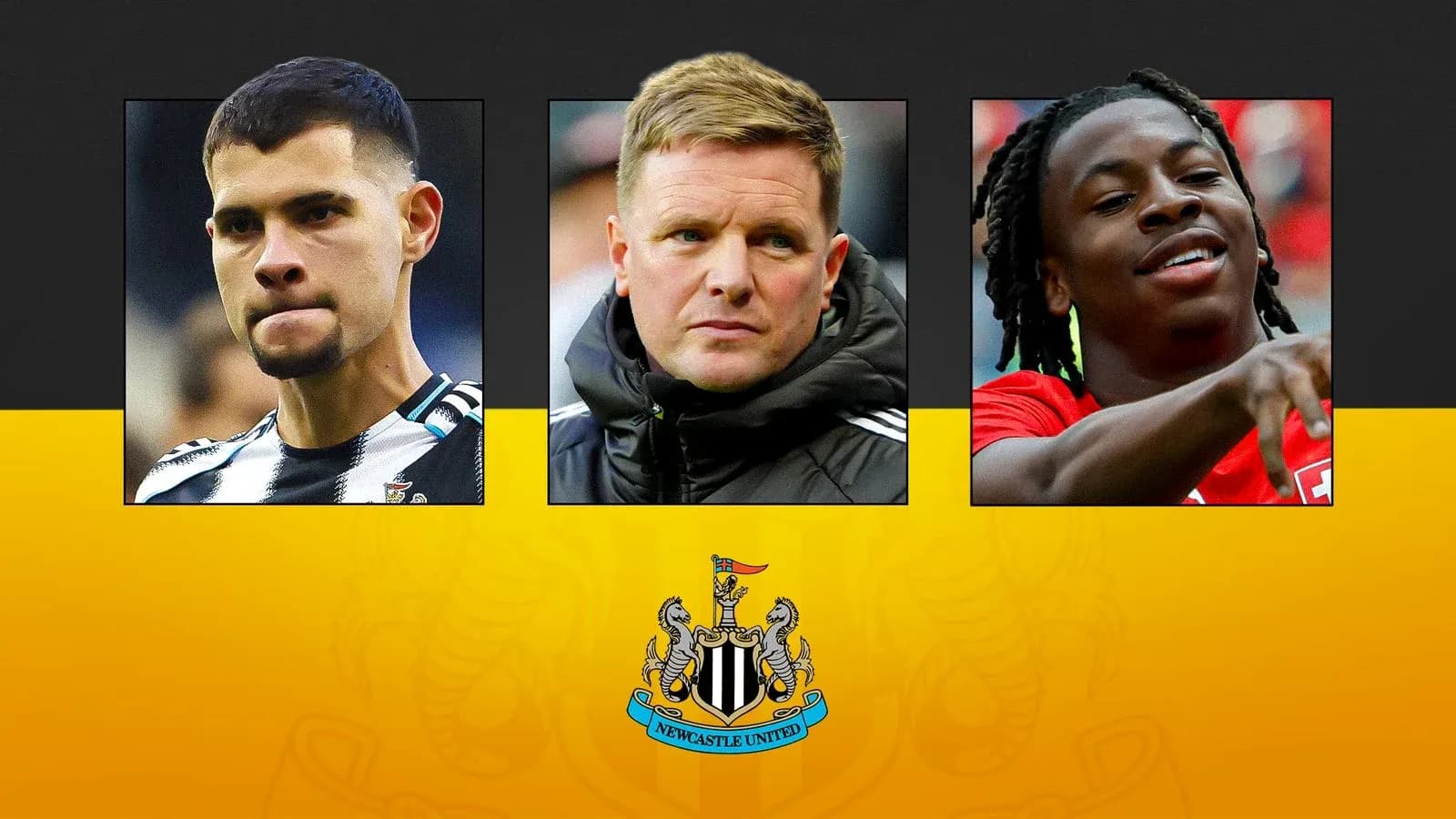 Tres jugadores de Newcastle United en collage Tres jugadores de Newcastle United en collage