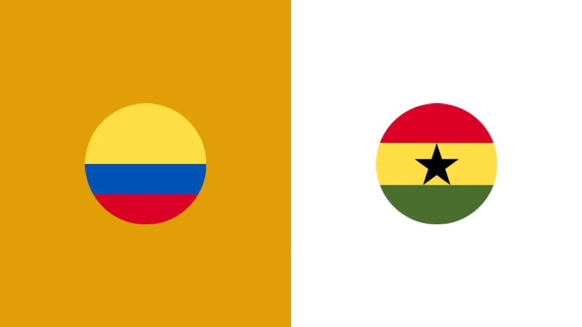 Banderas de Colombia y Ghana en fondo colorido Banderas de Colombia y Ghana en fondo colorido