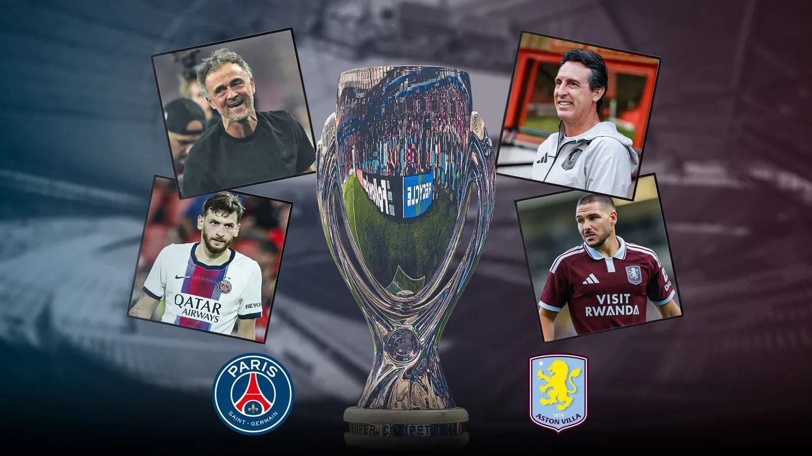 Entrenadores y jugadores de PSG y Aston Villa Entrenadores y jugadores de PSG y Aston Villa